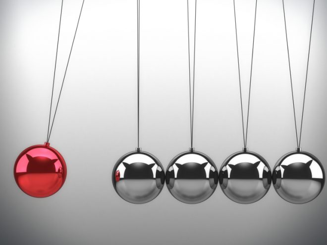 Timeless Leadership Lessons and the Quotes That Go With Them Newton's Cradle 1 red, 4 silver balls